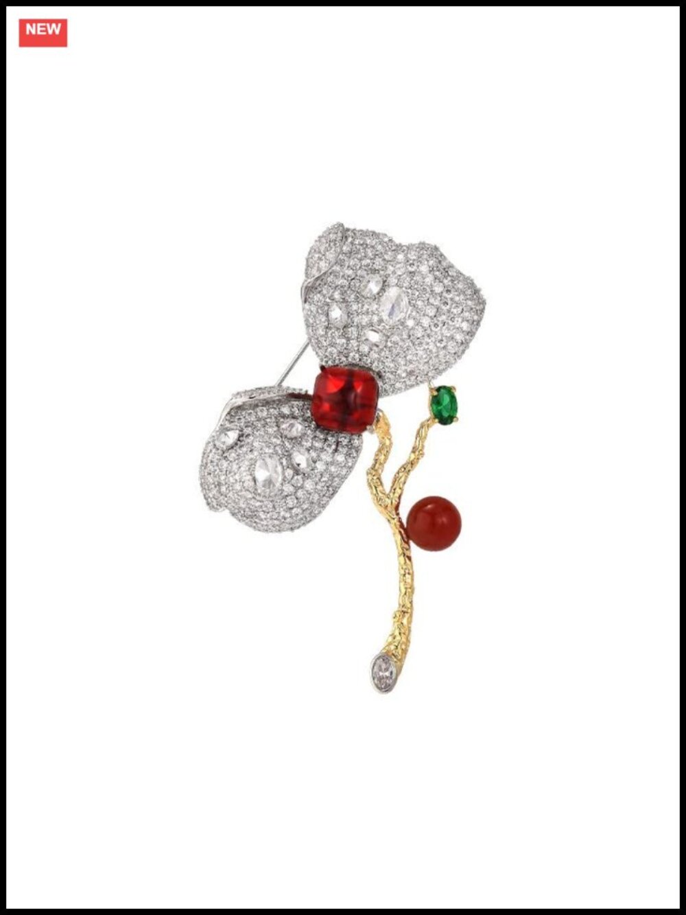 Rhinestone Flower Brooch Pin 18k Gold Plated Copper Brooch
